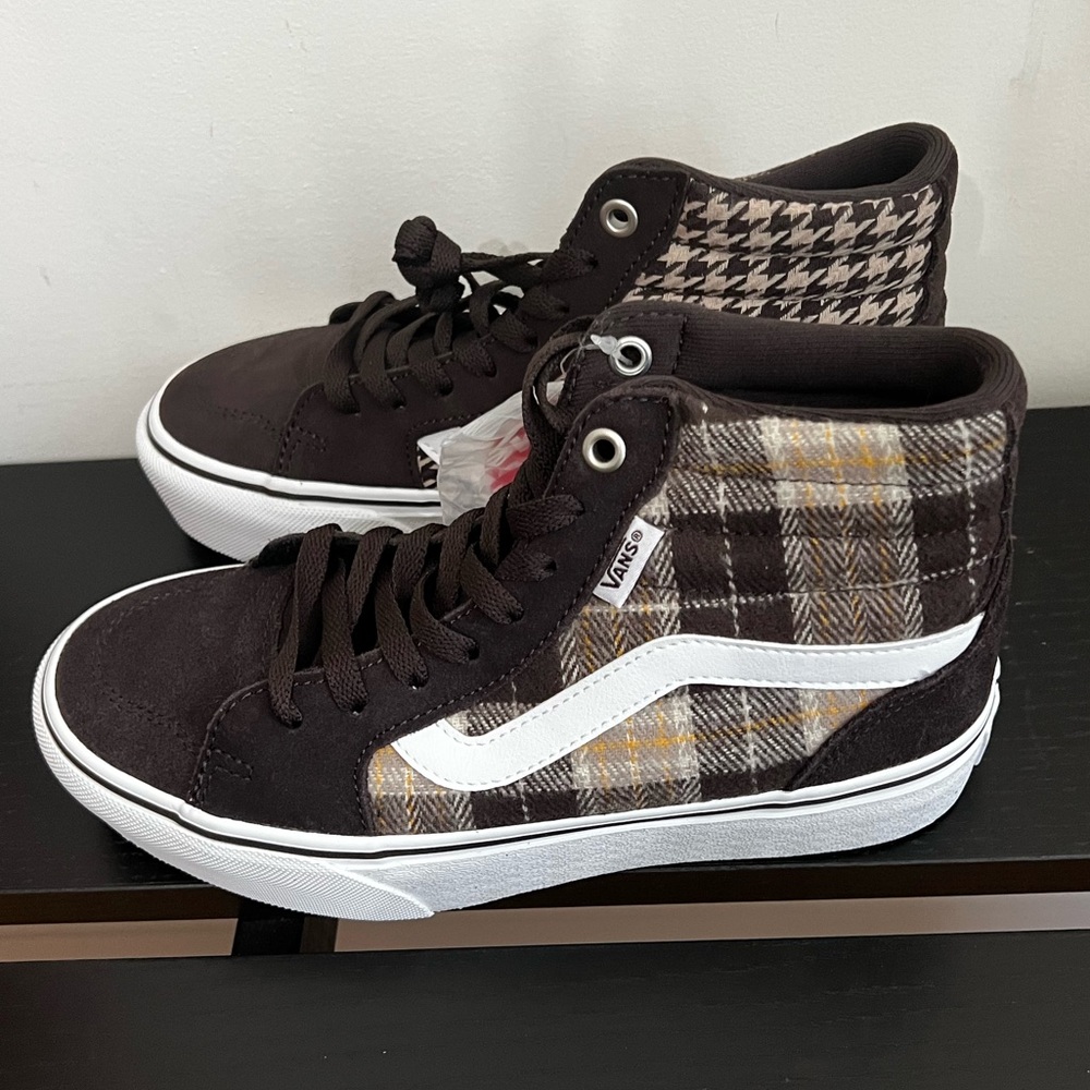 NWT Filmore Hi Pla Shoes in Plaid Mix Brown/White - Picture 4 of 8